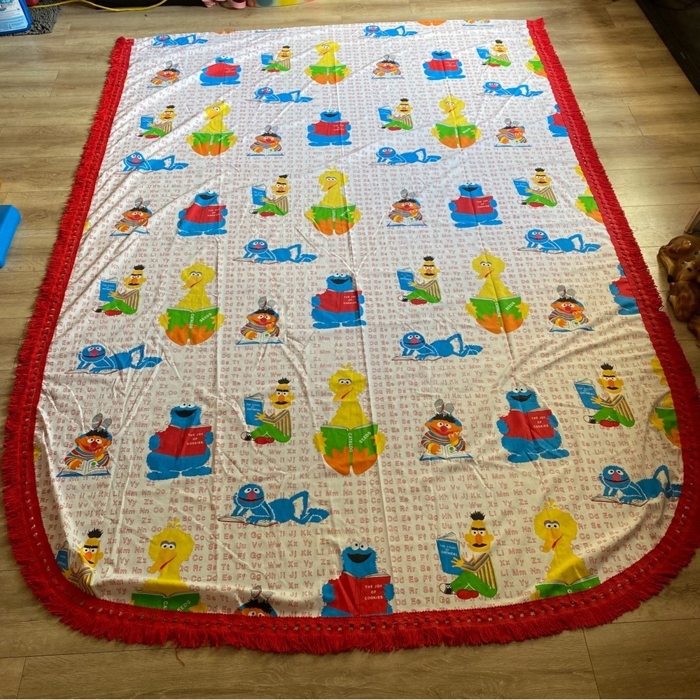 Vintage Sesame Street‎ Coverlet quilt topper with fringe twin 76”x 108” ABCs